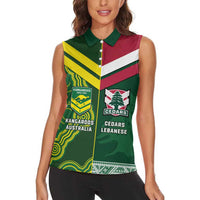 Custom Lebanon And Australia Rugby Women Sleeveless Polo Shirt Aussie Kangaroos Lebanese Cedars
