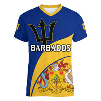 Personalised Barbados Women V Neck T Shirt Barbadian Coat Of Arms - Wonder Print Shop