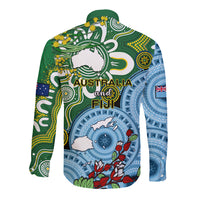 Australia And Fiji Long Sleeve Button Shirt Aboriginal Mix Fijian Tapa Unique Style - Wonder Print Shop