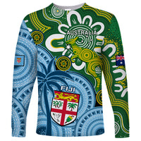 Australia And Fiji Long Sleeve Shirt Aboriginal Mix Fijian Tapa Unique Style - Wonder Print Shop