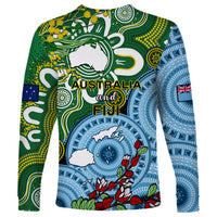 Australia And Fiji Long Sleeve Shirt Aboriginal Mix Fijian Tapa Unique Style - Wonder Print Shop