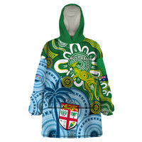 Australia And Fiji Wearable Blanket Hoodie Aboriginal Mix Fijian Tapa Unique Style - Wonder Print Shop