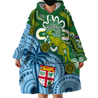 Australia And Fiji Wearable Blanket Hoodie Aboriginal Mix Fijian Tapa Unique Style - Wonder Print Shop