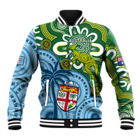 Personalised Australia And Fiji Baseball Jacket Aboriginal Mix Fijian Tapa Unique Style - Wonder Print Shop