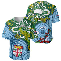 Personalised Australia And Fiji Baseball Jersey Aboriginal Mix Fijian Tapa Unique Style - Wonder Print Shop