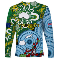 Personalised Australia And Fiji Long Sleeve Shirt Aboriginal Mix Fijian Tapa Unique Style - Wonder Print Shop