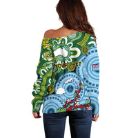 Personalised Australia And Fiji Off Shoulder Sweater Aboriginal Mix Fijian Tapa Unique Style - Wonder Print Shop