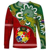Australia And Tonga Long Sleeve Shirt Aboriginal Mix Tongan Ngatu Unique Style - Wonder Print Shop