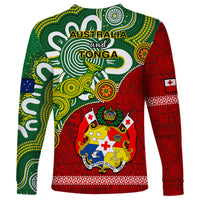Australia And Tonga Long Sleeve Shirt Aboriginal Mix Tongan Ngatu Unique Style - Wonder Print Shop