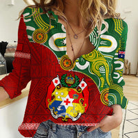 Australia And Tonga Women Casual Shirt Aboriginal Mix Tongan Ngatu Unique Style - Wonder Print Shop