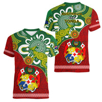 Australia And Tonga Women V Neck T Shirt Aboriginal Mix Tongan Ngatu Unique Style - Wonder Print Shop