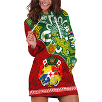 Personalised Australia And Tonga Hoodie Dress Aboriginal Mix Tongan Ngatu Unique Style - Wonder Print Shop