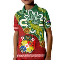 Custom Australia And Tonga Polo Shirt for Kid Aboriginal Mix Tongan Ngatu Unique Style - Wonder Print Shop