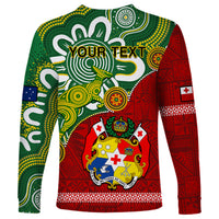 Personalised Australia And Tonga Long Sleeve Shirt Aboriginal Mix Tongan Ngatu Unique Style - Wonder Print Shop