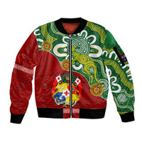 Personalised Australia And Tonga Sleeve Zip Bomber Jacket Aboriginal Mix Tongan Ngatu Unique Style - Wonder Print Shop