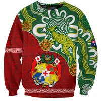 Personalised Australia And Tonga Sweatshirt Aboriginal Mix Tongan Ngatu Unique Style - Wonder Print Shop