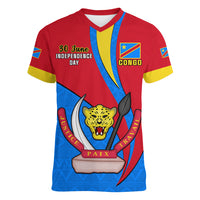 Personalised 30 June Democratic Republic of the Congo Independence Day Women V Neck T Shirt Happy 63rd Anniversary - Wonder Print Shop