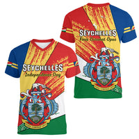 29 June Seychelles Independence Day Women V Neck T Shirt Flag Style - Wonder Print Shop