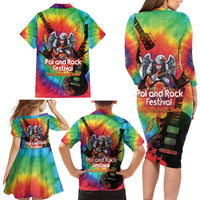 Rock Festival Poland Family Matching Long Sleeve Bodycon Dress and Hawaiian Shirt Polska Eagle Mascot Tie Dye Vibes - Wonder Print Shop