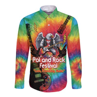 Rock Festival Poland Long Sleeve Button Shirt Polska Eagle Mascot Tie Dye Vibes - Wonder Print Shop