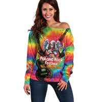 Rock Festival Poland Off Shoulder Sweater Polska Eagle Mascot Tie Dye Vibes - Wonder Print Shop
