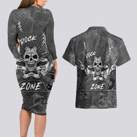 Live Love Rock Skull Couples Matching Long Sleeve Bodycon Dress and Hawaiian Shirt Retro Grunge Style - Wonder Print Shop