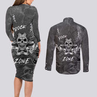 Live Love Rock Skull Couples Matching Long Sleeve Bodycon Dress and Long Sleeve Button Shirt Retro Grunge Style - Wonder Print Shop