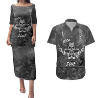 Live Love Rock Skull Couples Matching Puletasi and Hawaiian Shirt Retro Grunge Style - Wonder Print Shop