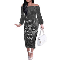 Live Love Rock Skull Family Matching Off The Shoulder Long Sleeve Dress and Hawaiian Shirt Retro Grunge Style - Wonder Print Shop