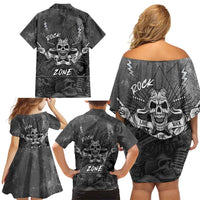 Live Love Rock Skull Family Matching Off Shoulder Short Dress and Hawaiian Shirt Retro Grunge Style - Wonder Print Shop