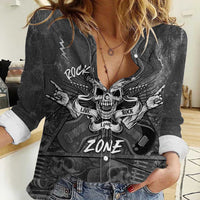 Live Love Rock Skull Women Casual Shirt Retro Grunge Style - Wonder Print Shop
