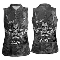 Live Love Rock Skull Women Sleeveless Polo Shirt Retro Grunge Style - Wonder Print Shop