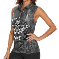 Live Love Rock Skull Women Sleeveless Polo Shirt Retro Grunge Style - Wonder Print Shop