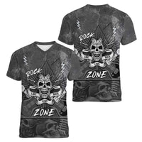 Live Love Rock Skull Women V-Neck T-Shirt Retro Grunge Style - Wonder Print Shop
