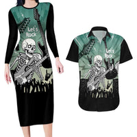 Electric Guitar Skull Couples Matching Long Sleeve Bodycon Dress and Hawaiian Shirt Lets Rock - Wonder Print Shop