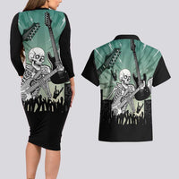 Electric Guitar Skull Couples Matching Long Sleeve Bodycon Dress and Hawaiian Shirt Lets Rock - Wonder Print Shop