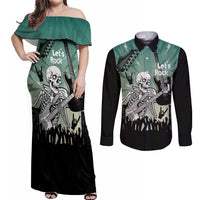 Electric Guitar Skull Couples Matching Off Shoulder Maxi Dress and Long Sleeve Button Shirt Lets Rock - Wonder Print Shop