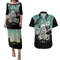 Electric Guitar Skull Couples Matching Puletasi and Hawaiian Shirt Lets Rock - Wonder Print Shop