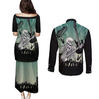 Electric Guitar Skull Couples Matching Puletasi and Long Sleeve Button Shirt Lets Rock - Wonder Print Shop