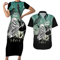 Electric Guitar Skull Couples Matching Short Sleeve Bodycon Dress and Hawaiian Shirt Lets Rock - Wonder Print Shop
