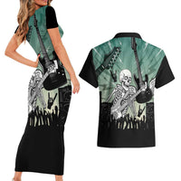 Electric Guitar Skull Couples Matching Short Sleeve Bodycon Dress and Hawaiian Shirt Lets Rock - Wonder Print Shop