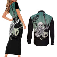 Electric Guitar Skull Couples Matching Short Sleeve Bodycon Dress and Long Sleeve Button Shirt Lets Rock - Wonder Print Shop