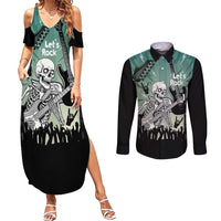 Electric Guitar Skull Couples Matching Summer Maxi Dress and Long Sleeve Button Shirt Lets Rock - Wonder Print Shop