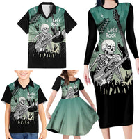 Electric Guitar Skull Family Matching Long Sleeve Bodycon Dress and Hawaiian Shirt Lets Rock - Wonder Print Shop