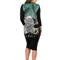 Electric Guitar Skull Family Matching Long Sleeve Bodycon Dress and Hawaiian Shirt Lets Rock - Wonder Print Shop