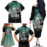 Electric Guitar Skull Family Matching Off The Shoulder Long Sleeve Dress and Hawaiian Shirt Lets Rock - Wonder Print Shop