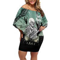 Electric Guitar Skull Family Matching Off Shoulder Short Dress and Hawaiian Shirt Lets Rock - Wonder Print Shop