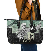 Electric Guitar Skull Leather Tote Bag Lets Rock - Wonder Print Shop