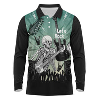 Electric Guitar Skull Long Sleeve Polo Shirt Lets Rock - Wonder Print Shop