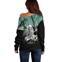 Electric Guitar Skull Off Shoulder Sweater Lets Rock - Wonder Print Shop